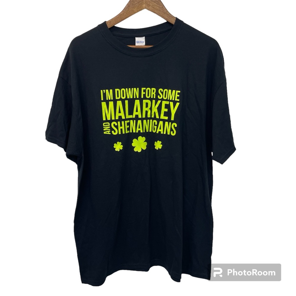 Mens L/XL T-Shirt “I’m down for some malarkey and shenanigans” Black 🍀